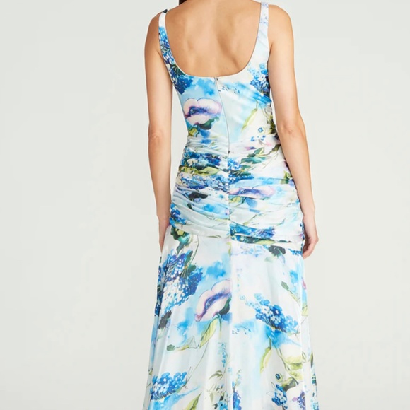 NWT Theia Couture MINA DRAPED LIQUID GOWN Satin Designer Floral Gown Sz 2 - Picture 3 of 6